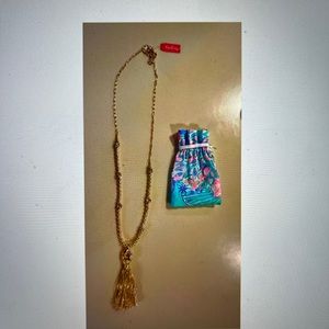 Lilly Pulitzer gold sparkle tassel summer necklace nwt